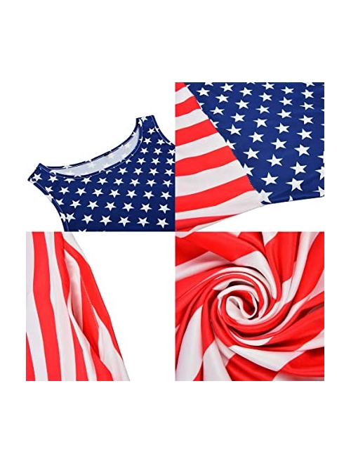 Dongpai Women's 4th of July USA American Flag Stars and Stripes Print Sleeveless Tank Maxi Dress with Pockets