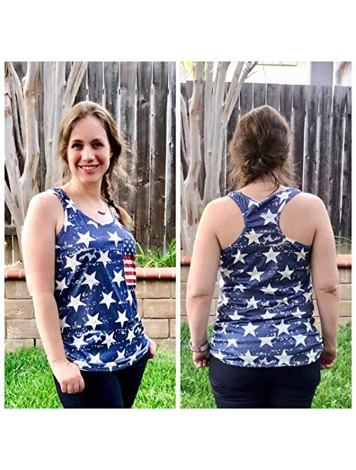 Barlver Women's American Flag Camo Sleeveless Tank Tops 4th of July Racerback Bowknot Stripes Patriotic T Shirts