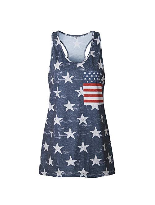 Barlver Women's American Flag Camo Sleeveless Tank Tops 4th of July Racerback Bowknot Stripes Patriotic T Shirts