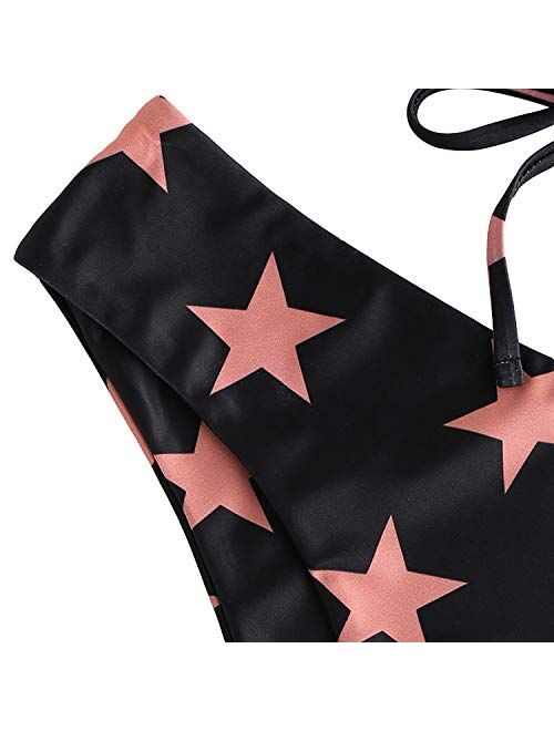 ZAFUL Bathing Suit 2 Pieces Star Strapless Lace Up Boning Side Padded Bandeau Bikini Set