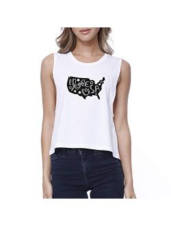 Funky Junque Women's Graphic T-Shirt Tank Crop Top 4th of July American Flag Tee