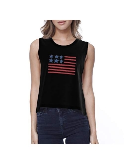 Funky Junque Women's Graphic T-Shirt Tank Crop Top 4th of July American Flag Tee