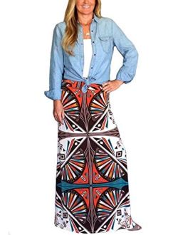 Yinggeli Women's Bohemian Print Long Maxi Skirt