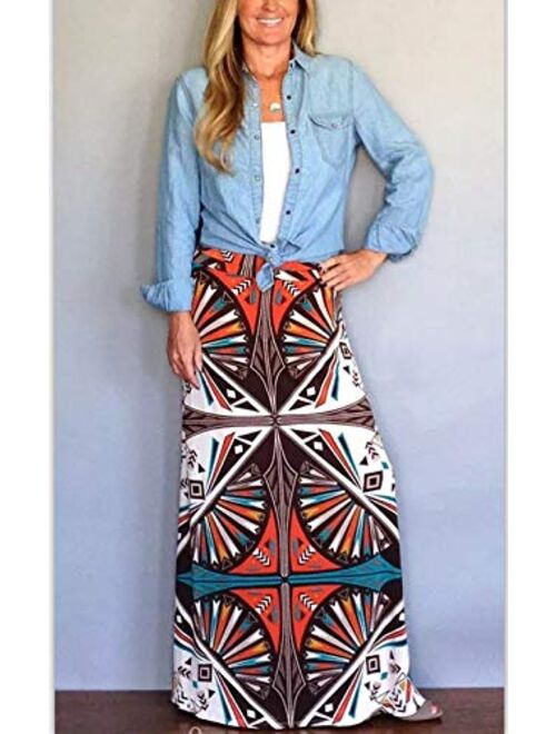 Yinggeli Women's Bohemian Print Long Maxi Skirt