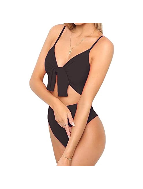 Qearal Womens Strappy One Piece Swimsuits Tie Knot Front Bathing Suits Cut Out Monokini Swimwear