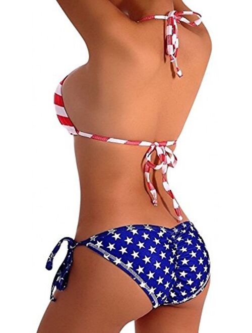 American Flag Bikini Women's Tie Side Bottom Triangle Bikini Swimsuits Halter Padded Bikinis Set for Women