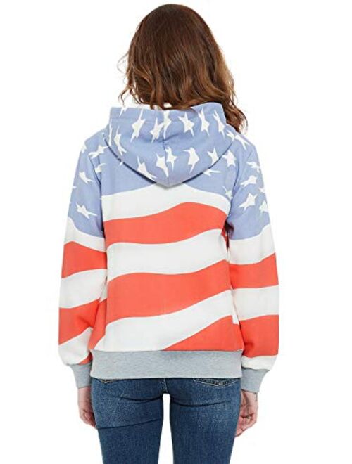 Anna Kaci ANNA-KACI Women's Casual American Flag Patriotic USA Pullover Hoodie Sweater