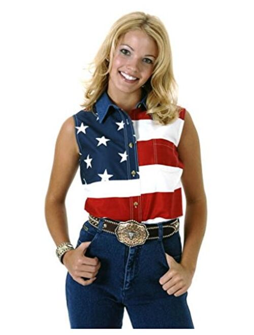 Roper Women's S/L Stars and Stripes Pieced Flag