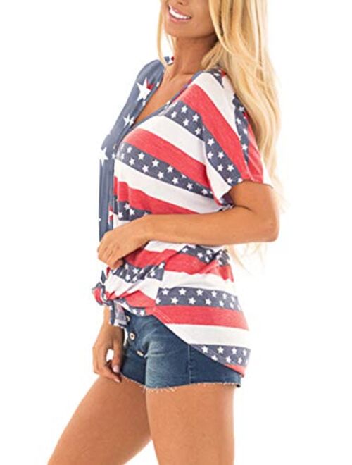 For G and PL July 4th Women's American Flag Button Down T Shirt with Tie Front