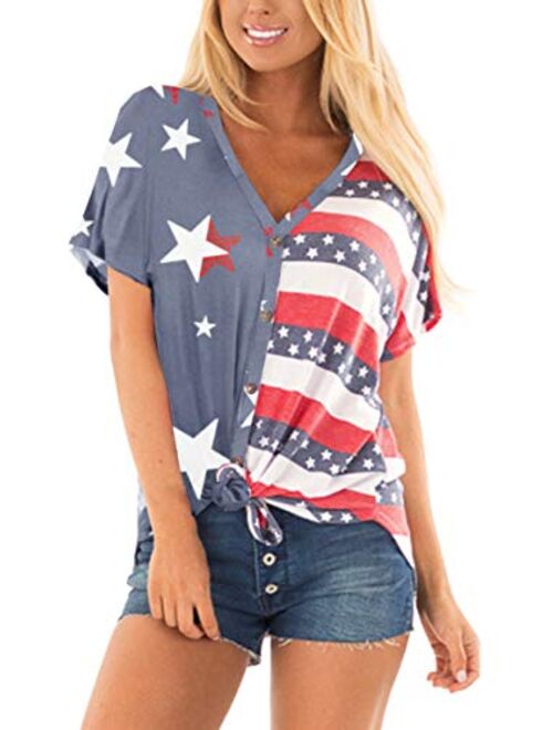 For G and PL July 4th Women's American Flag Button Down T Shirt with Tie Front