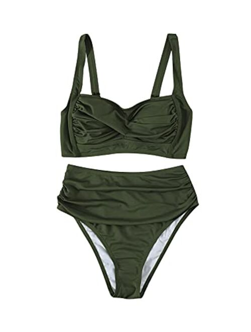 Selowin Womens Tank Crop Top High Waisted Cheeky Two Piece Bikini Sets Swimsuits 