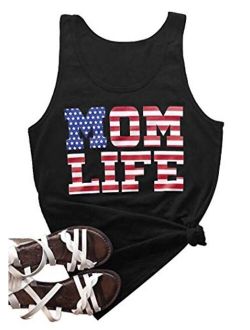 Calvin&Sally Women American Flag Patriotic July 4th Tank Tops Mom Life Workout Shirt USA Stars and Stripes Tanks