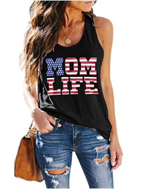 Calvin&Sally Women American Flag Patriotic July 4th Tank Tops Mom Life Workout Shirt USA Stars and Stripes Tanks