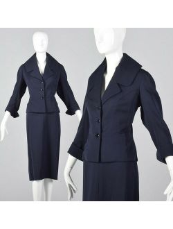 M 1950s Jean Desses MFC Sunningdale Shop Navy Blue Gabardine Skirt Suit 50s VTG