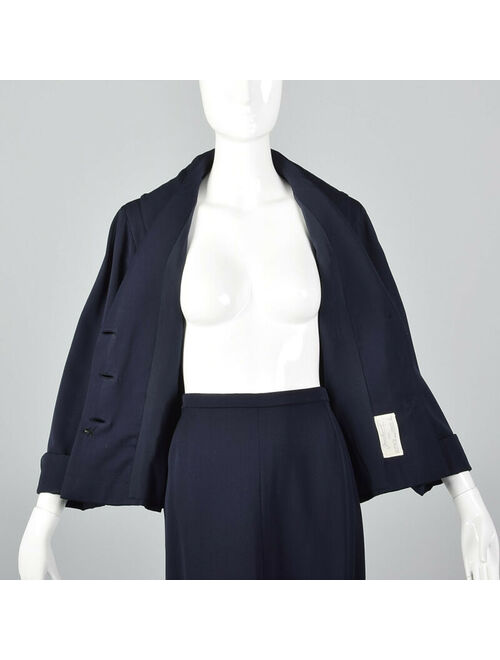 M 1950s Jean Desses MFC Sunningdale Shop Navy Blue Gabardine Skirt Suit 50s VTG