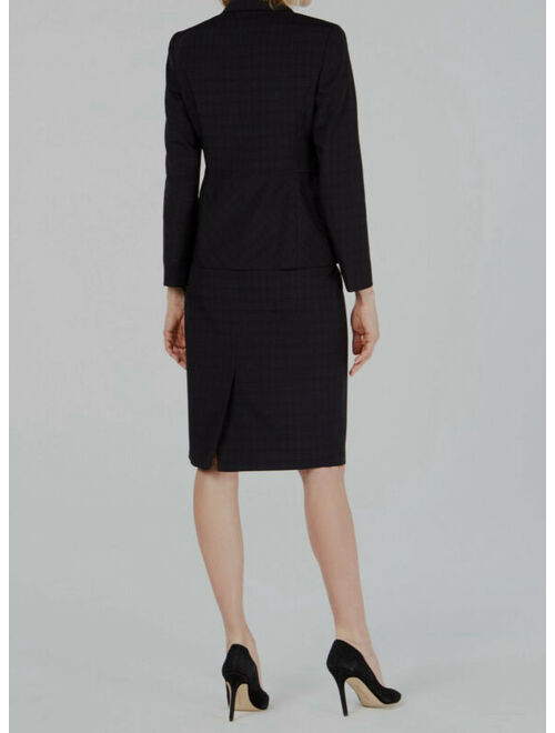 New $220 Le Suit Women's Black Blue Plaid Collared One-Button Skirt Suit Size 4