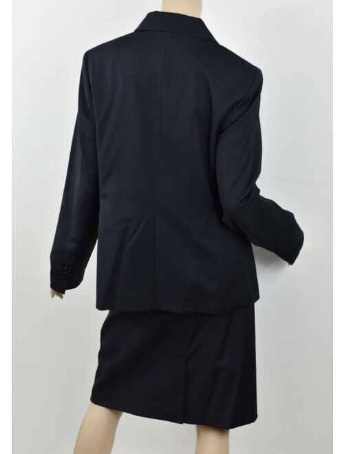 TALBOTS Navy Pinstripe Stretch Wool 1-Button Jacket & Pencil Skirt Suit Set L 12
