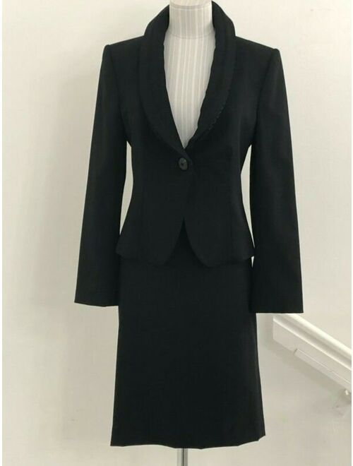 ARMANI COLLEZIONI Black Wool Ribbon Trim Jacket & Skirt Suit Set Sz US 4 $1580