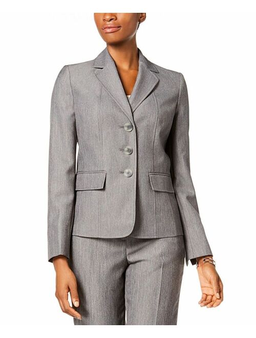 $310 Le Suit Women'S Gray Melange Three Button Blazer Trouser Pantsuit Size 10