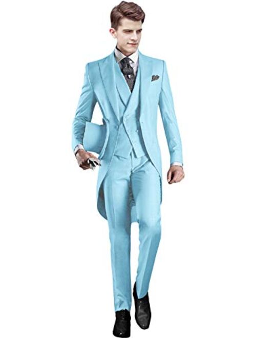 Everbeauty Men's Handsome 3 Pieces Tailcoat Suit Set Business Suit for Men Formal Wedding Attire 2019 EXZ001