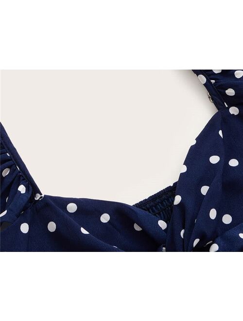 Shein Twist Front Polka Dot Crop Peplum Top