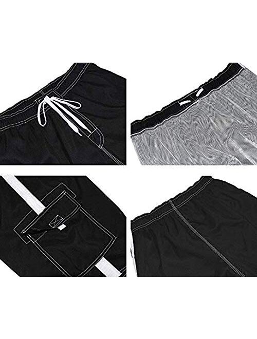 Wohthops Men's Quick Dry Swim Trunks Side Stripe Bathing Suit Board Shorts with Mesh Lining Cargo Pockets