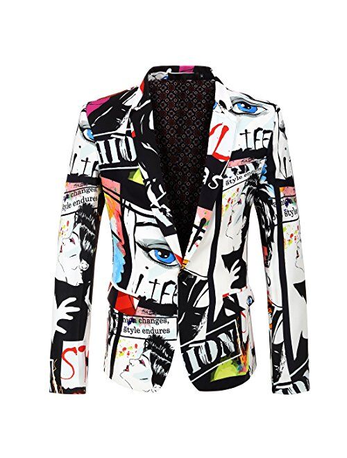 CARFFIV Mens Fashion Colorated Floral Print Suit Jacket Casual Blazer