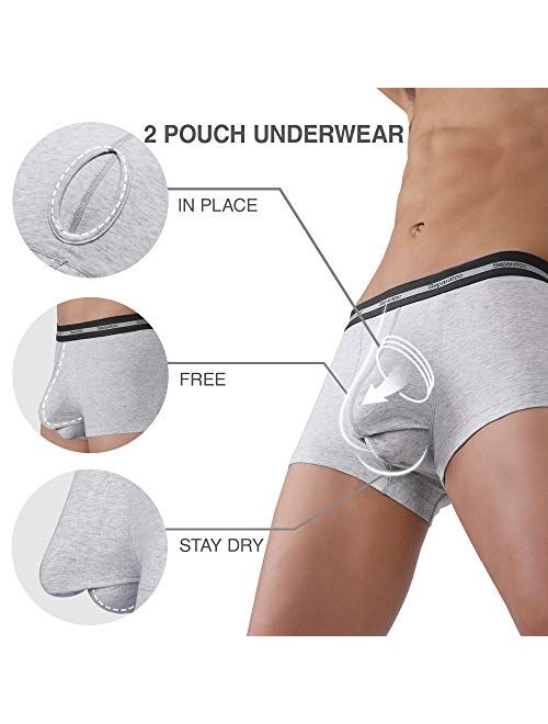 Separatec Men's Underwear 3 Pack Basic Cotton Classic Trunks with Dual Pouch