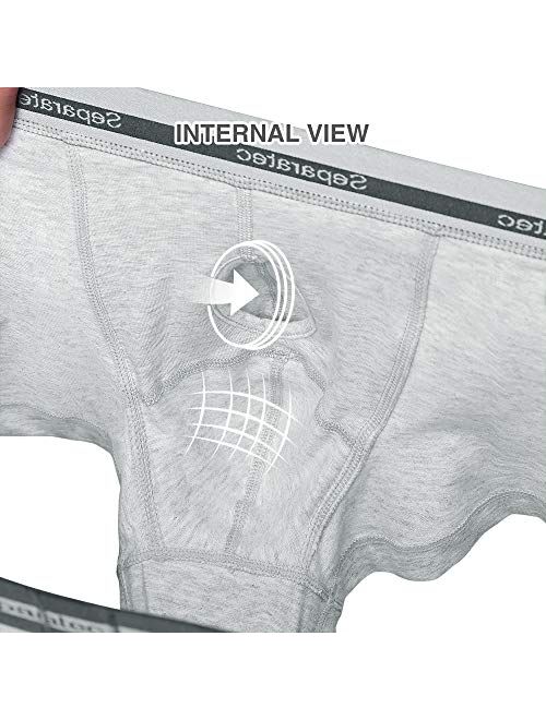 Separatec Men's Underwear 3 Pack Basic Cotton Classic Trunks with Dual Pouch