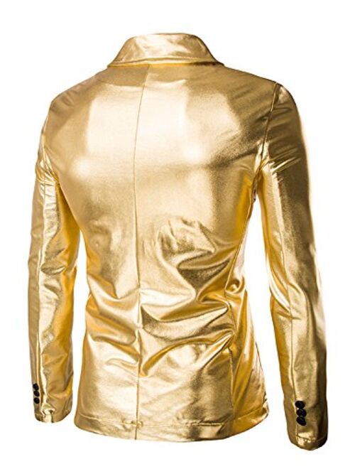ZEROYAA Mens Slim Fit Shiny Metallic Two Button Suit Jacket/Night Club Blazer
