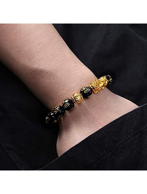 EnjoIt 2Pcs 12mm Hand Carved Mantra Stone Feng Shui Elastic Bracelet Pi Xiu Bracelet Wealth Bracelet for Mens Womens C2239