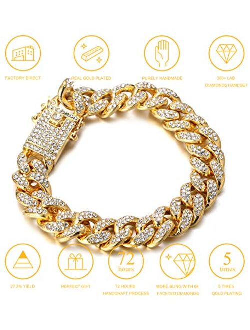 Halukakah Gold Chain for Men Iced Out,Men's 14MM 18k Real Gold Plated/Platinum White Gold Finish Miami Cuban Link Chain Choker Necklace Bracelet,Full Cz Diamond Cut