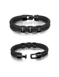 LanM Personalized Men Black Braid Bracelet Custom Bracelet for Men with Small Custom Beads Men's ID Bracelet