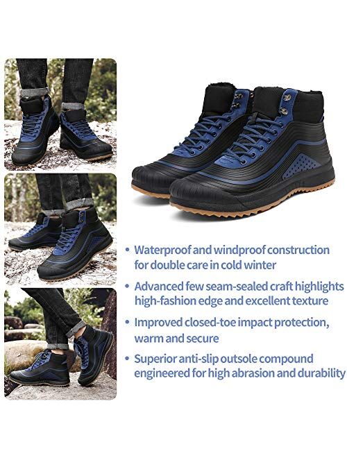 ulogu Men's Snow Boots Waterproof Fur Lined Booties Non-Slip Lightweight Winter Shoes