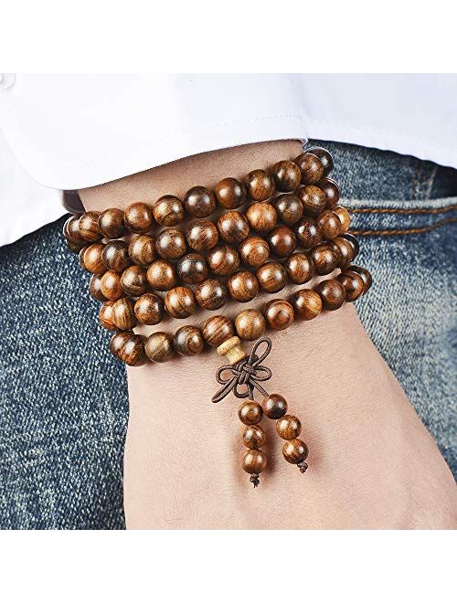 anzhongli Mala Beads Bracelet 108 8mm Prayer Meditation Sandalwood Elastic