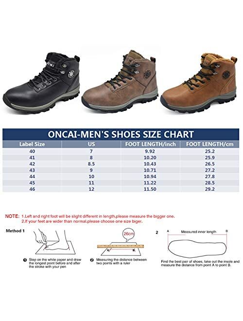 ONCAI Snow Boots Mens Leather Outdoor Walking Shoes Faux Fur Warm Winter Booties Winter Shoes for Men