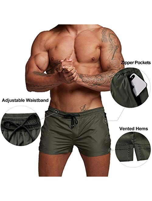 A WATERWANG Men's Swim Trunks, Quick Dry Swim Shorts with Zipper Pocket for Running Swimming Jogging Gym Workout