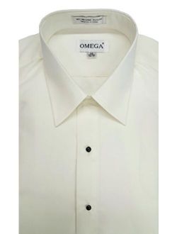 OmegaTux Men's Ivory Microfiber Tuxedo Dress Shirt Laydown Collar, Non Pleat
