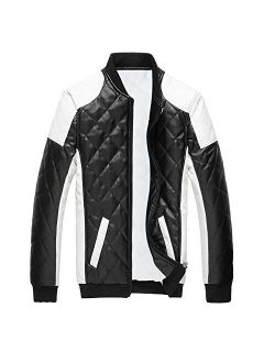 Men's Latticed Baseball Bomber Jacket Slim Fit Coat White Black