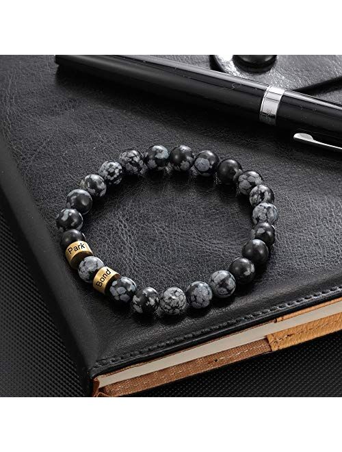 Personalized Stone Beads Bracelets for Men Women Lava Beads Bracelet Tiger Eye Beads Bracelet with Custom Name Engraved Bracelet for Fathers Day