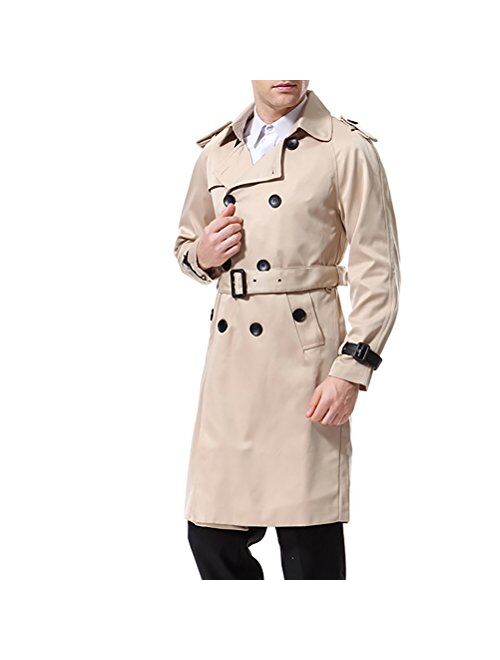 Men's Double Breasted Trenchcoat Stylish Slim Fit Mid Long Belted Windbreaker