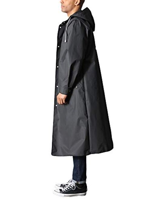 MAGCOMSEN Men's Long Raincoat Waterproof Reusable Hiker Rain Poncho With Hood Fishing Rain Jacket Rainwear
