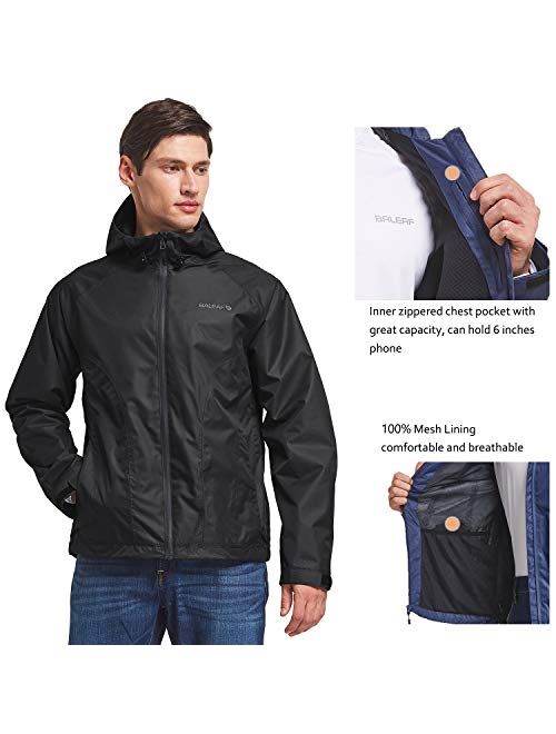 BALEAF Men's Waterproof Rain Jacket Lightweight Windbreaker Hooded for Hiking