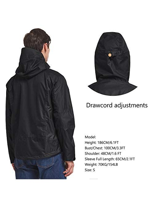 BALEAF Men's Waterproof Rain Jacket Lightweight Windbreaker Hooded for Hiking