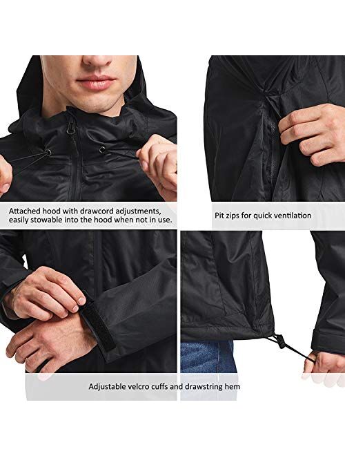 BALEAF Men's Waterproof Rain Jacket Lightweight Windbreaker Hooded for Hiking
