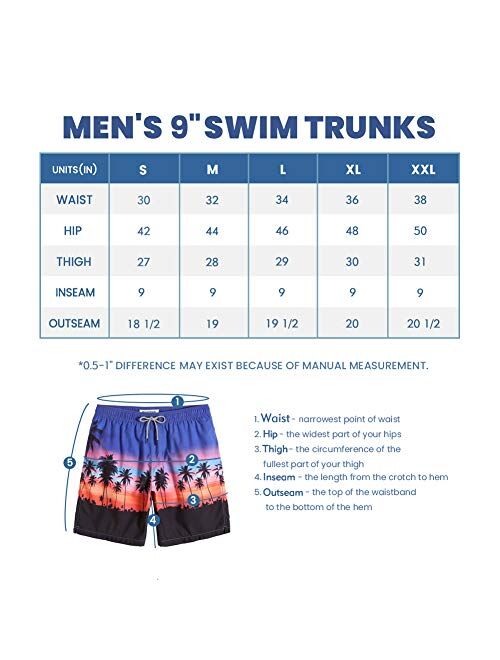 MaaMgic Mens Swim Trunks 9" with Mesh Lining Quick Dry Bathing Suits for Men Swim Shorts Swimwear