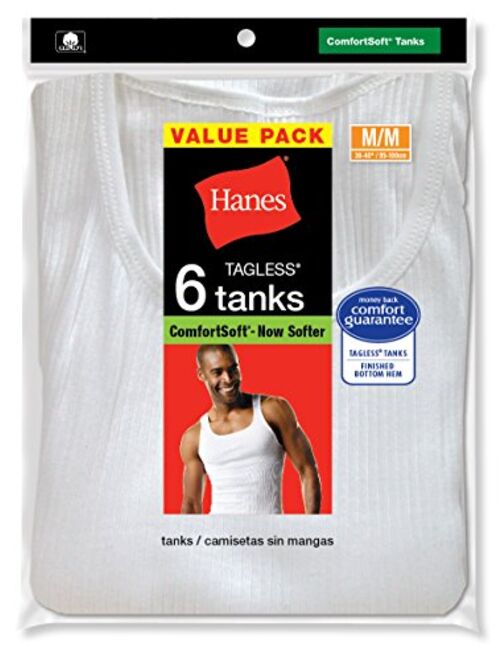 Hanes Men's Round Neck 6-Pack ComfortSoft Moisture Wicking Tagless Tanks