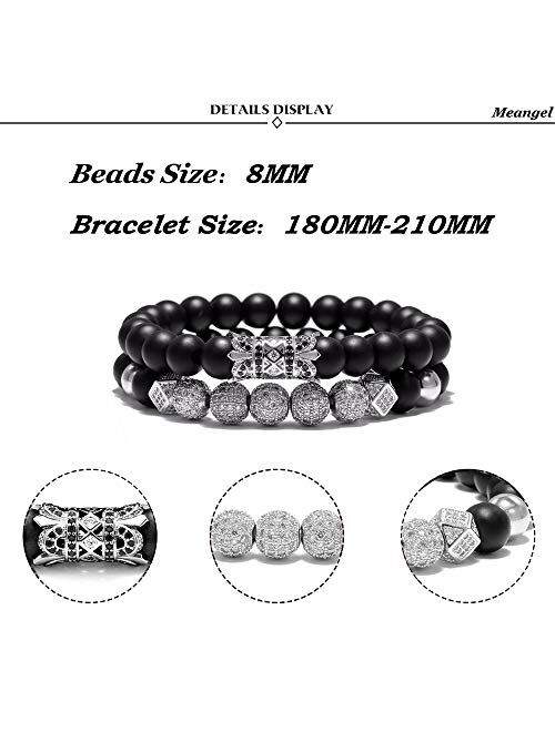 WFYOU 8mm Charm Beads Bracelet for Men Women Black Matte Onyx Natural Stone Beads, 7.5"