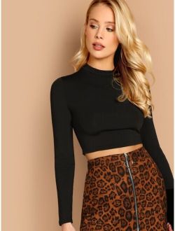 Form-Fitting Mock Neck Crop Top