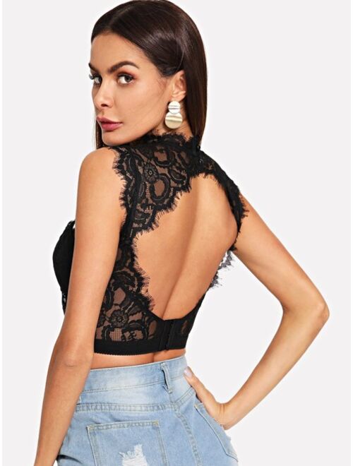 Open Back Strappy Detail Choker Lace Top
